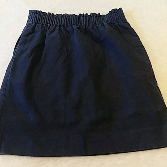 J. Crew Navy Blue Linen/Cotton Blend Paperbag Waist Mini Skirt - Picture 2 of 5
